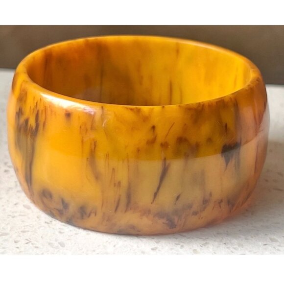 Bakelite Butterscotch & Brown Bangle & Buffalo Horn Open Cuff Bracelet Vintage - Picture 2 of 16